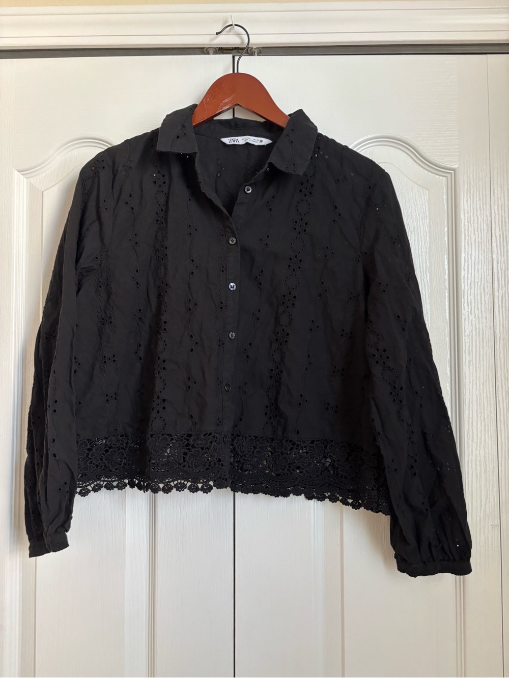 Zara Black Eyelet Button-Front Shirt